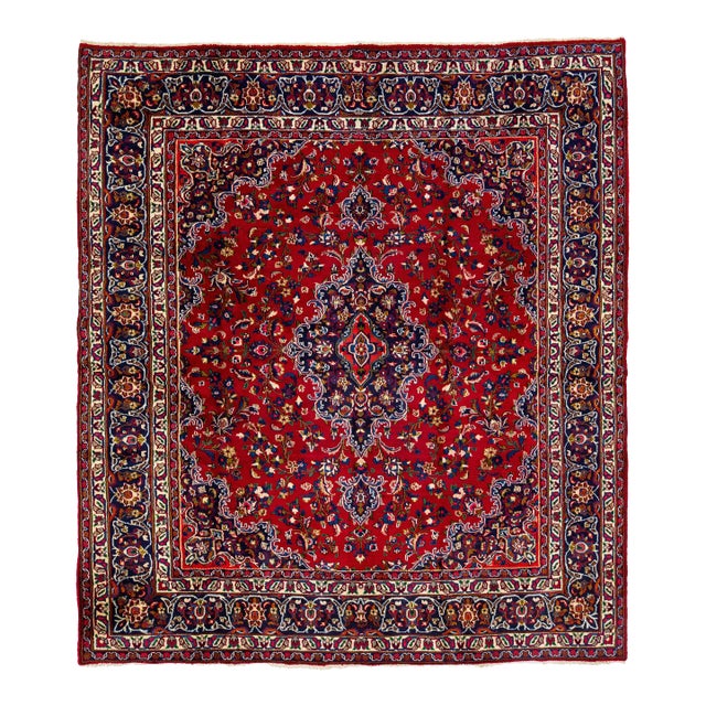 1950s Vintage Medallion Bakhtiari Handmade Wool Rug in Red For Sale