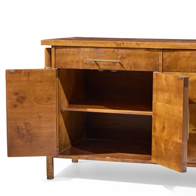 Harold Schwartz for Romweber Mid Century Burlwood and Brass Credenza and Hutch For Sale - Image 9 of 13