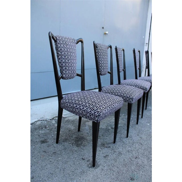 Borsani Style Italian Mahogany and Fabric Chairs, Set of 6 For Sale - Image 6 of 13