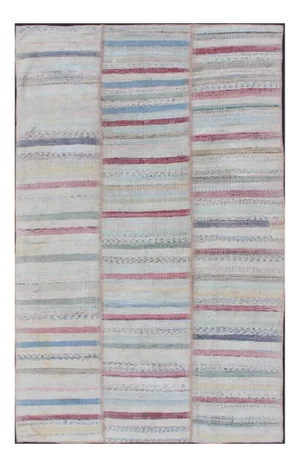 Keivan Woven Arts, Tu-Emd-11605, Multi-Panel Vintage Turkish Kilim Rug With Light Stripe Design