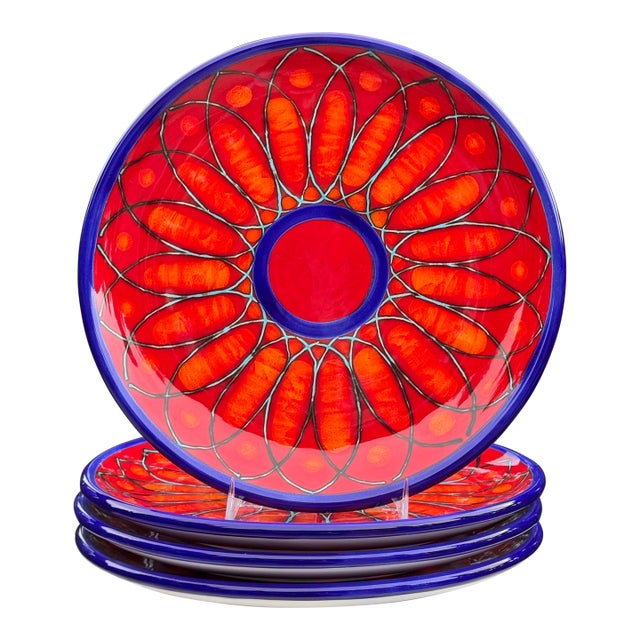 Made in Italy La Giara Hand Painted Sicilian Fuoco Plates - Set of Four For Sale