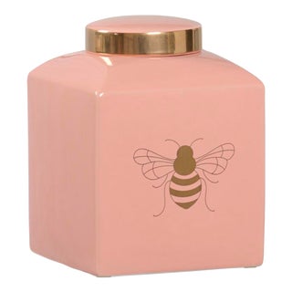 Pink Coral Ceramic Bee Ginger Jar For Sale