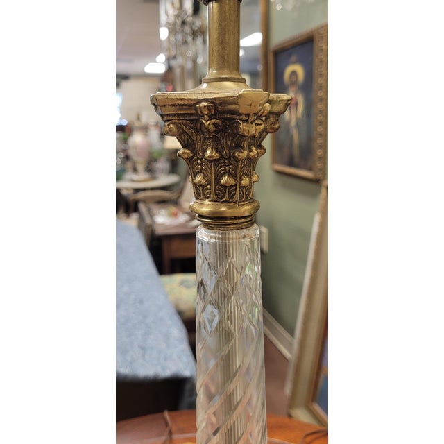1950s Crystal Glass Column Lamps - a Pair For Sale - Image 4 of 9