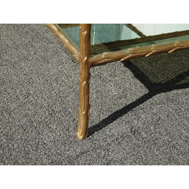 Pair of Vintage Three Tier Brass Bronze Side Tables W Etched Leaf Frames For Sale - Image 18 of 18