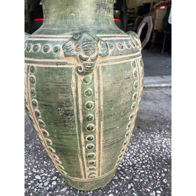 Green Large Antique Asian Archaistic Style Green Glazed Pottery Vase For Sale - Image 8 of 10
