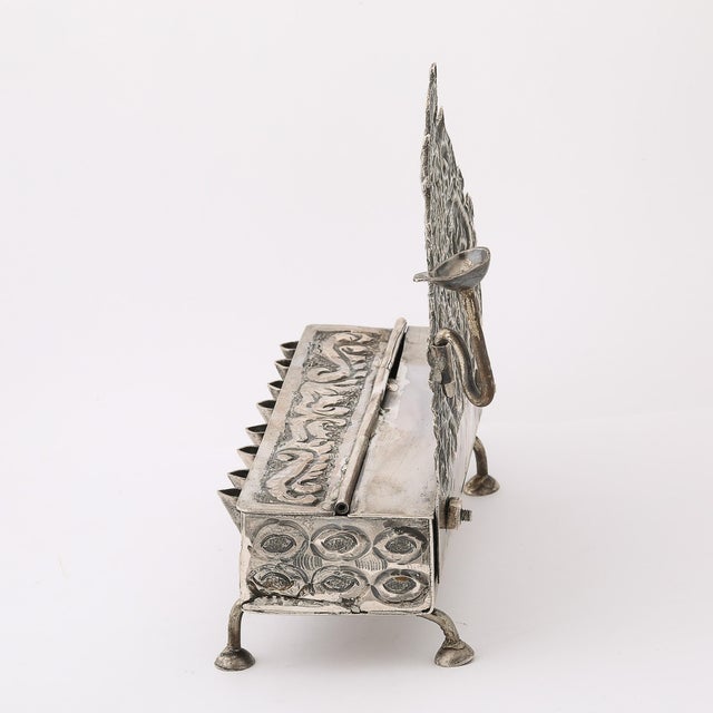 Baroque 19th Century Hand-Worked Repoussé Sterling Oil Lamp Footed Menorah For Sale - Image 9 of 18