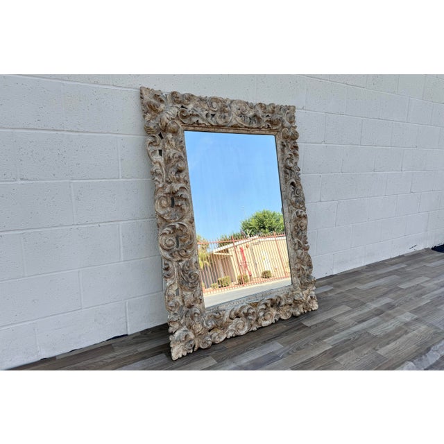 Antique Italian Baroque Style Hand-Carved Wood Wall Mirror With Acanthus Scrolls For Sale In Los Angeles - Image 6 of 18