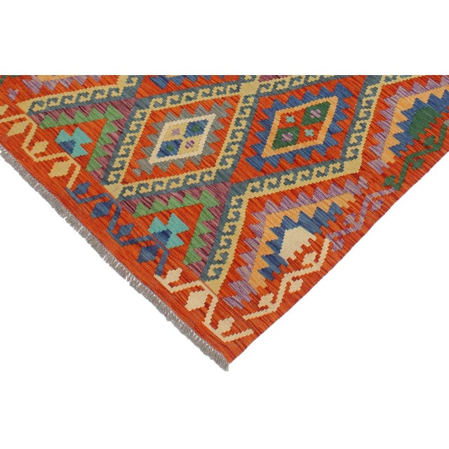 Traditional Bohemian Kilim Rust Blue Wool Rug - 3'5" X 4'11" For Sale - Image 3 of 7