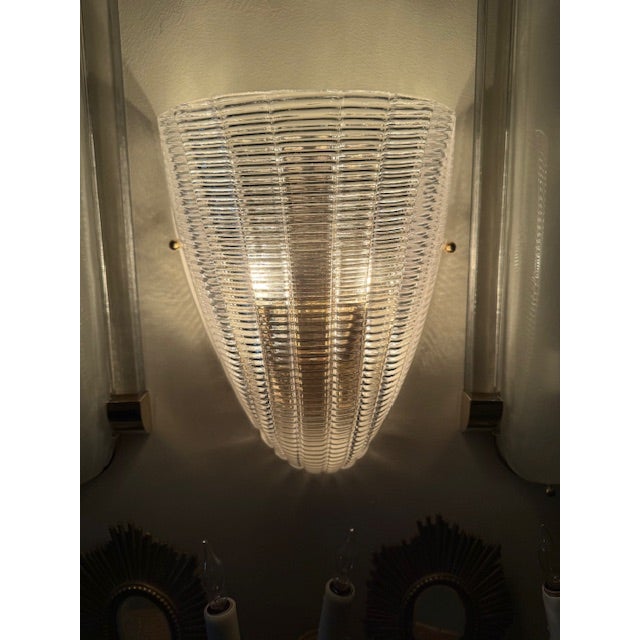 Transparent Vintage Murano Glass Opalescent Shell Form Sconces For Sale - Image 8 of 9