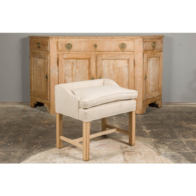 English 1920s English Upholstered Stool with Slightly Raised Back For Sale - Image 3 of 12