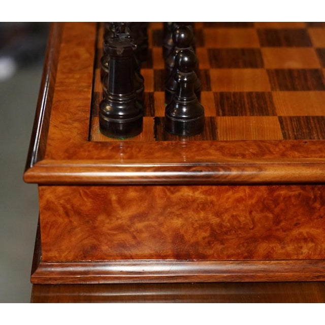 Vintage Burr Walnut Velvet Drawer Chessboard and Chess Set from Staunton, Set of 33 For Sale - Image 11 of 18
