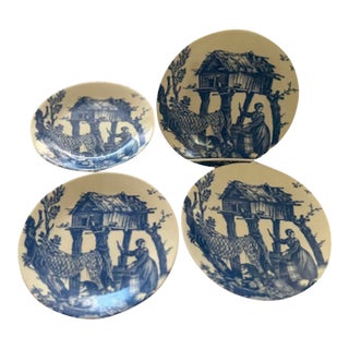 Limoges Philippe Deshoulieres Toile De Jouy Blue - Set of 4 For Sale