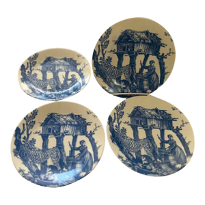 Limoges Philippe Deshoulieres Toile De Jouy Blue - Set of 4