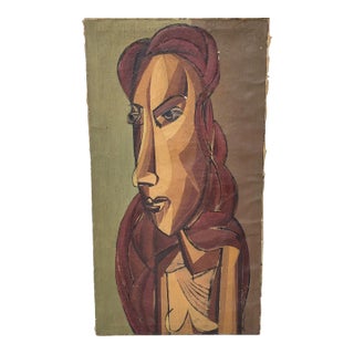 Vintage Cubist Painting on Canvas by Ronald Rowe For Sale