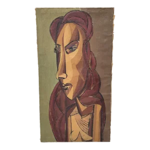 Vintage Cubist Painting on Canvas by Ronald Rowe