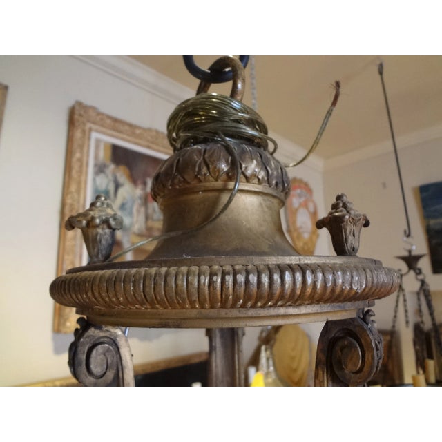 French French Iron and Carved Wood Chandelier For Sale - Image 3 of 11