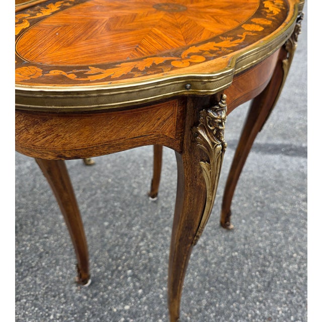 Antique 19th Century Pair of Louis XV Style Marquetry Side Table With Gilt Bronze Accents For Sale - Image 13 of 13