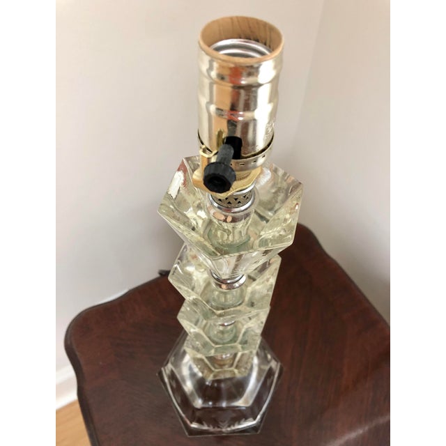 Transparent Art Deco Glass 5-Tiered Geometric Shapes Lamp, Vintage Mid 20th Century For Sale - Image 8 of 9