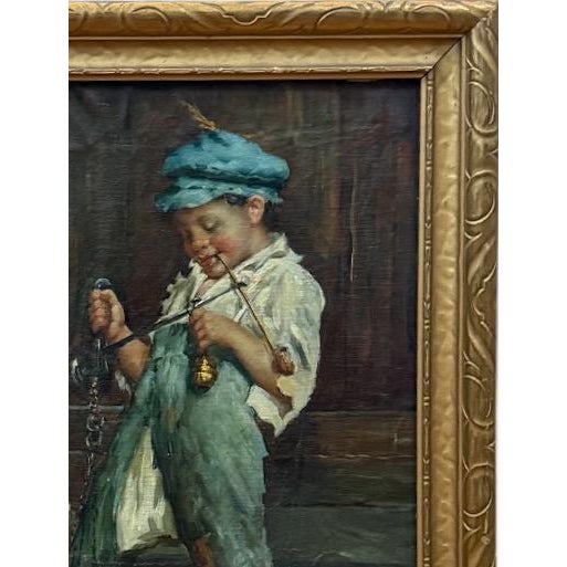 Late 19th Century Antique 19th Century Italian Oil Painting by Adolfo Dumini Boy Weighing Vegetables in Ornate Gold Frame For Sale - Image 5 of 13