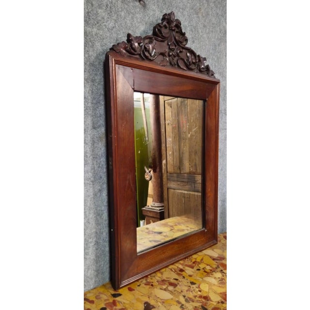 19th century carved mahogany mirror – foliage decoration – napoleon iii period elegant antique mirror in solid wood,...