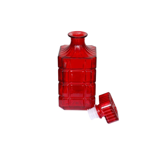 Contemporary Godinger Radius Red Crystal Decanter For Sale - Image 3 of 6
