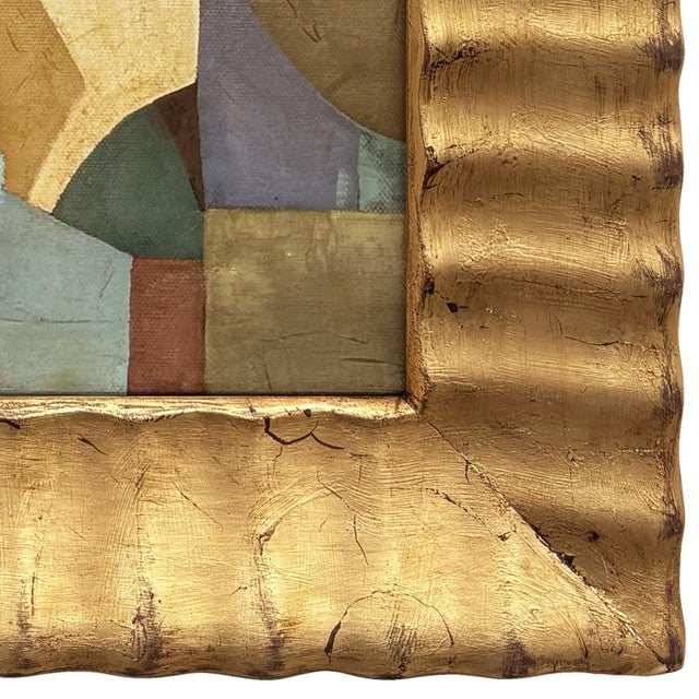 2020s Contemporary Abstract Oil Painting in Vintage Gold Ripple Frame For Sale - Image 5 of 6