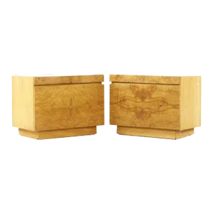 Milo Baughman Style Lane Mid Century Burlwood Nightstands - Pair