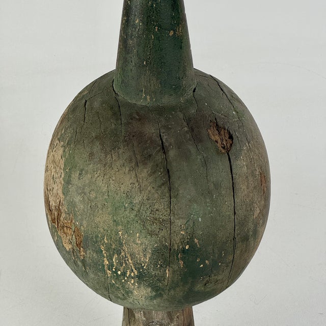 Vintage Wood Green Painted Finial-Like Objet D'Art, Home Accent For Sale In New York - Image 6 of 8
