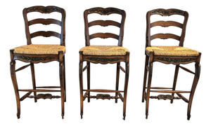 French Country Rush Seat Bar Stools - Set of 3