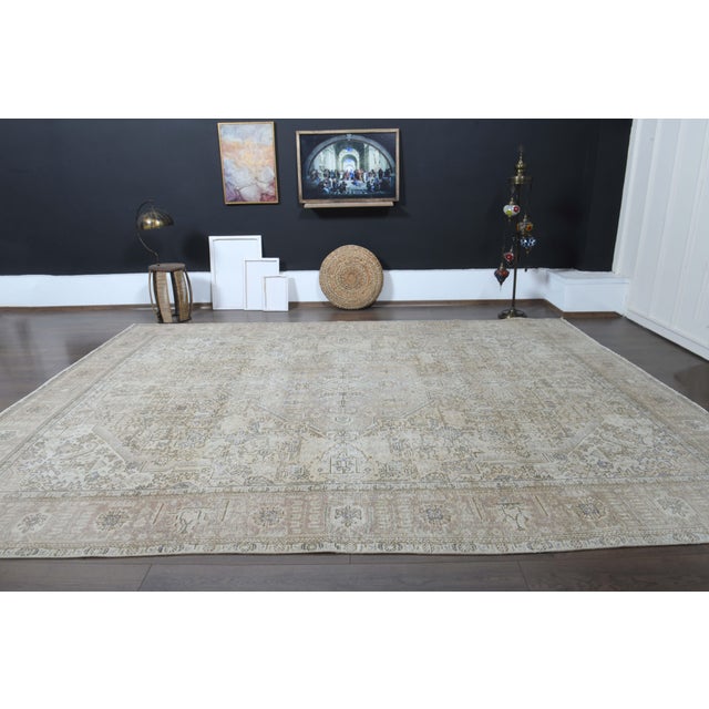 1970s Vintage Persian Handmade Wool Cotton Beige Area Rug For Sale - Image 11 of 11