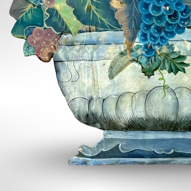 Vintage Toleware Large Hand-Painted Floral & Fruit Basket Fire Screen / Dummy Board For Sale In San Diego - Image 6 of 8