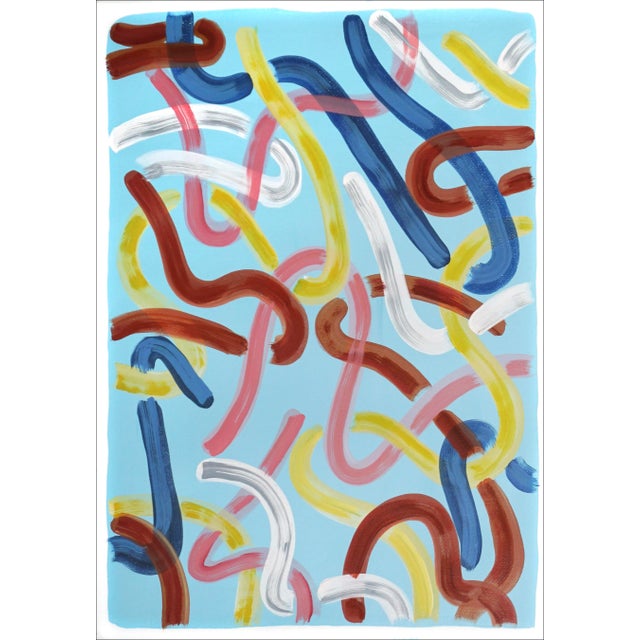 Abstract 2022 "Urban Brushstrokes on Baby Blue" Acrylic Diptych Painting on Watercolor Paper by Natalia Roman - Set of 2 For Sale - Image 3 of 11