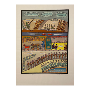 Shalom Moskovitz Israeli Folk Art Hebrew Naive Judaica Bible Exodus Lithograph Shalom of Safed