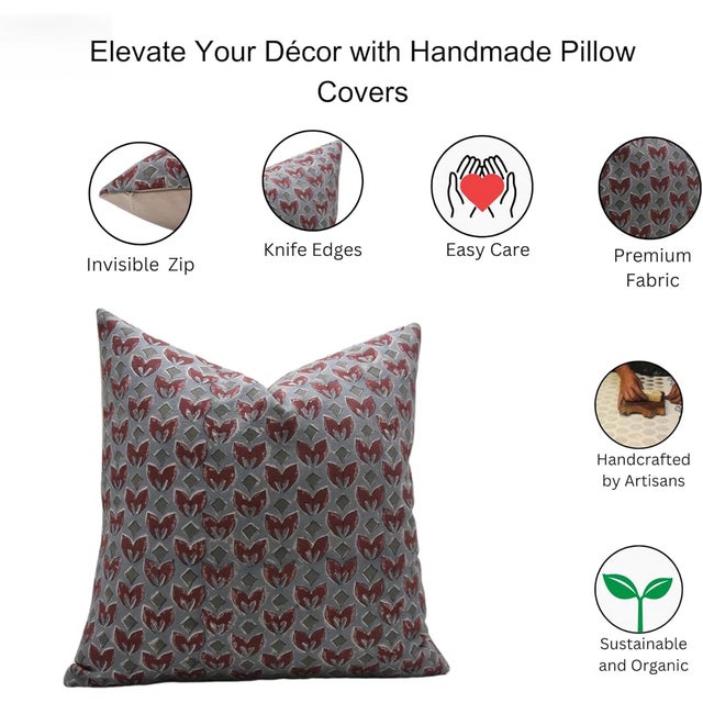 Fabdivine Block Printed Cover 24x24 Inch Duck Canvas- Titli For Sale - Image 4 of 4