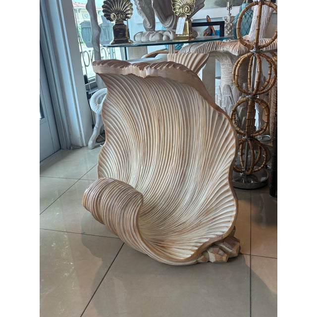 Tan Vintage Coastal Palm Beach Carved Wood Scalloped Clam Shell Console Table Base For Sale - Image 8 of 12
