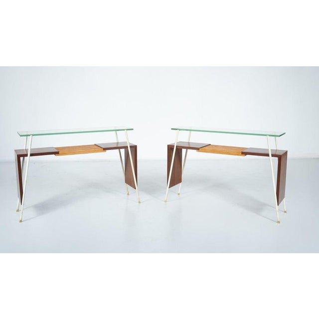 Mid-Century Modern Console table, Wood Metal and Glass, Italy, 1960s