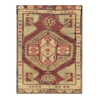 1890s Antique Warm Red Medallion Tortoise Turkish Knotted Pile Decorative Rug For Sale