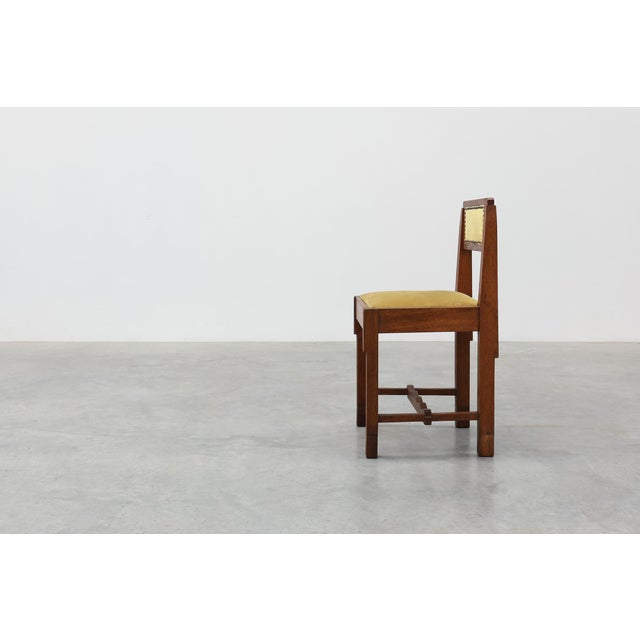 Vintage Art Deco Belgian Oak Side Chair with Yellow Upholstery, 1920s For Sale - Image 4 of 15
