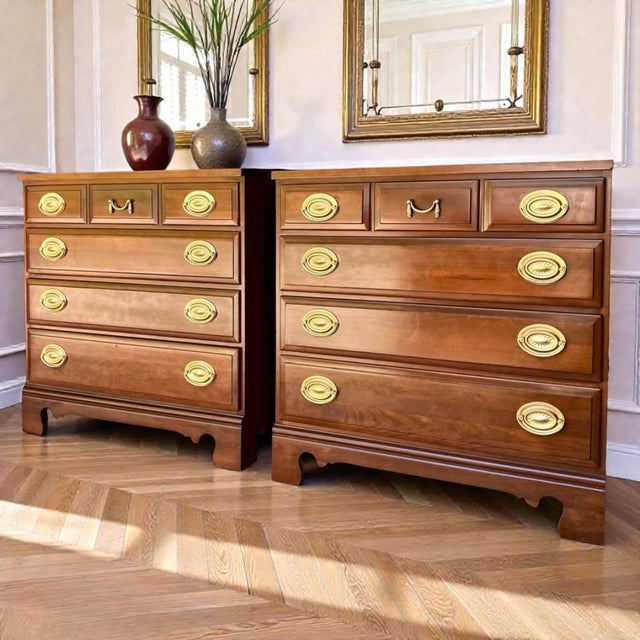 1950s 1950s Pair of Solid Cherry Bachelor Chests 30”w | Nightstands | Bedside Tables For Sale - Image 5 of 10