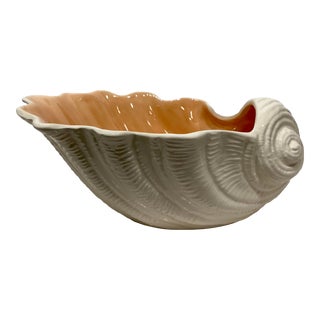 Vintage 1970s Hand Painted Ceramic Shell Bowl For Sale