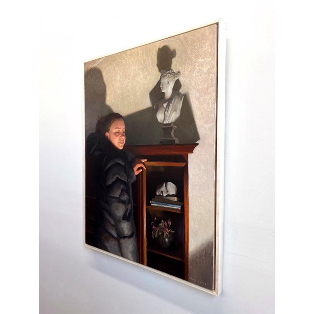 Figurative Noumena by Brad Davis | Oil on Wood Panel Portrait of a woman beside a bust and shelf items. For Sale - Image 3 of 5