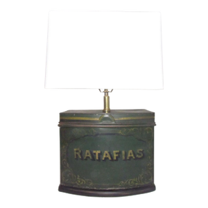 Antique English Tole Painted Biscuit Tin Lamp