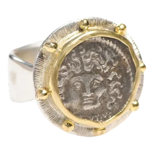 Antique Medusa Coin Ring 18kt Gold Setting, Size 8.5