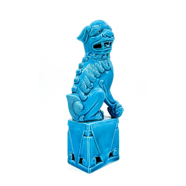 Vintage Chinese Turquoise Blue Glazed Foo Dog – Guardian Lion – Hollywood Regency / Chinoiserie For Sale In Houston - Image 6 of 11