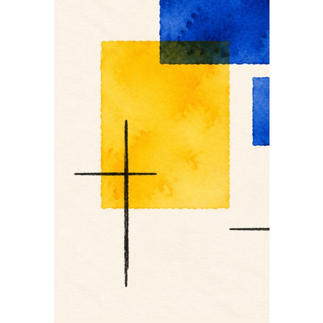 Midcentury Modern Abstract Art Print – Blue, Red and Yellow Geometric Design, 8" X 12" For Sale In Buffalo - Image 6 of 8