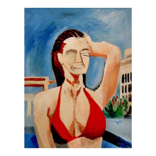 Contemporary Figurative Abstract, Woman With Red Top by Michael William Eggleston For Sale
