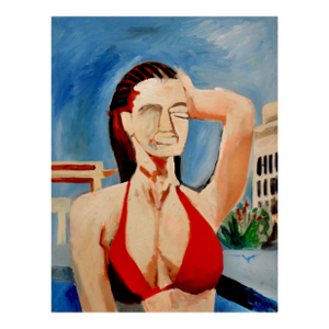 Contemporary Figurative Abstract, Woman With Red Top by Michael William Eggleston