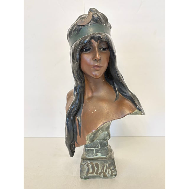 Emmanuel Villanis Antique Art Nouveau Polychrome Chalkware Bust 'Diane' by Emmanuel Villanis, Circa 1900 For Sale - Image 4 of 4