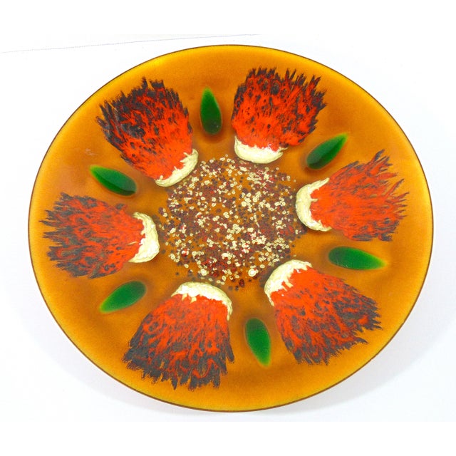 1970s Mid Century Vintage Original Edwards Star Enamel on Copper Plate Dish Exclusively for Gump's San Francisco 15.5" Diameter For Sale - Image 5 of 9