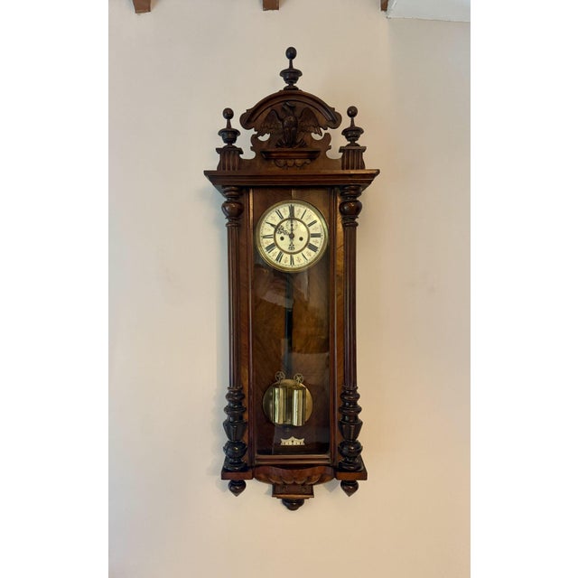 Antique Carved Walnut Wall Clock, 1860 For Sale - Image 4 of 7